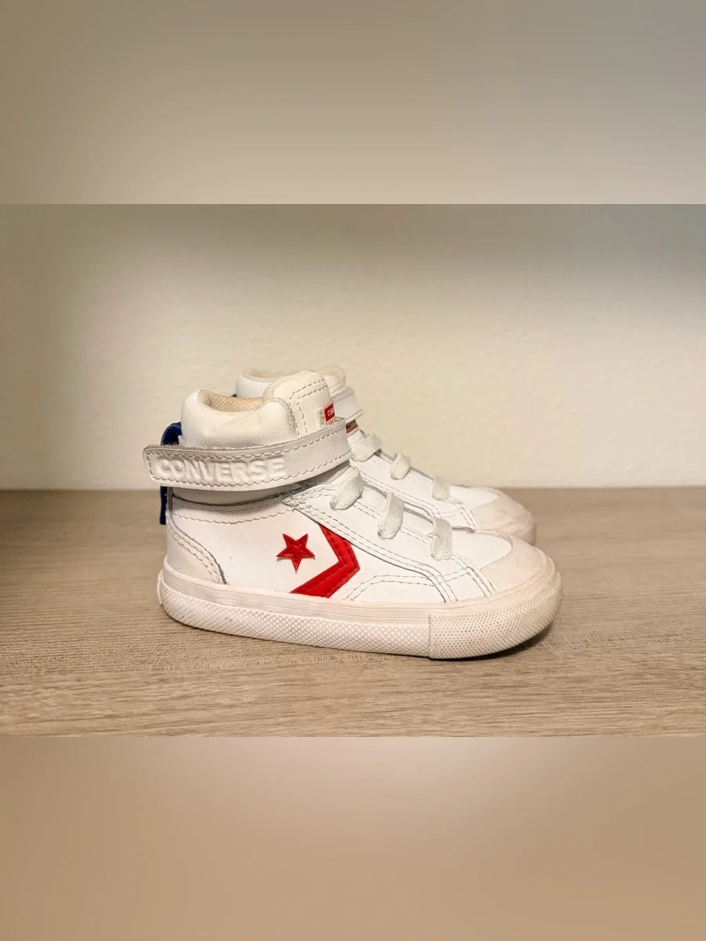 Converse Kids White High-Top Sneakers with Red Star Chevron